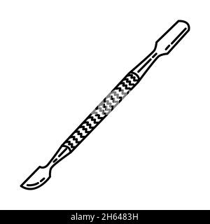 Cuticle Pusher Part of Women Pedicure Tools Hand Drawn Icon Set Vector. Stock Vector