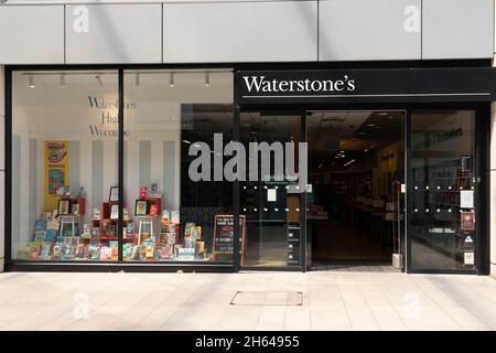 High Wycombe, England - July 21st 2021: Waterstone's shop in the Eden shopping centre. The chain operates around 283 stores. Stock Photo