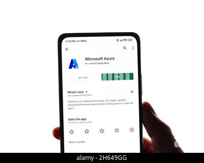 West Bangal, India - November 11, 2021 : Microsoft Azure logo on phone screen stock image. Stock Photo