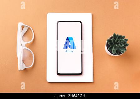 West Bangal, India - November 11, 2021 : Microsoft Azure logo on phone screen stock image. Stock Photo