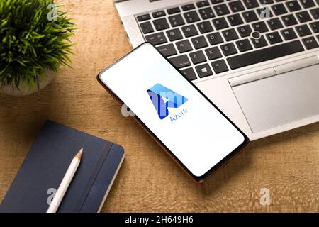 West Bangal, India - November 11, 2021 : Microsoft Azure logo on phone screen stock image. Stock Photo