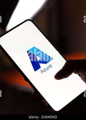 West Bangal, India - November 11, 2021 : Microsoft Azure logo on phone screen stock image. Stock Photo