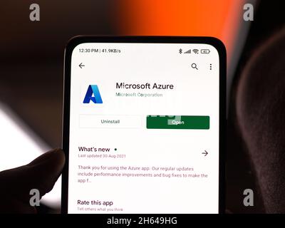 West Bangal, India - November 11, 2021 : Microsoft Azure logo on phone screen stock image. Stock Photo