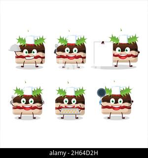 Cartoon character of slice of pudding cake christmas with various chef emoticons. Vector illustration Stock Vector