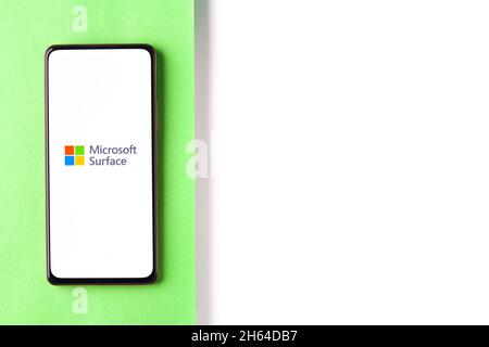 West Bangal, India - November 11, 2021 : Microsoft Surface logo on phone screen stock image. Stock Photo