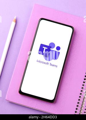 West Bangal, India - November 11, 2021 : Microsoft teams logo on phone screen stock image. Stock Photo