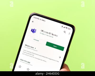 West Bangal, India - November 11, 2021 : Microsoft teams logo on phone screen stock image. Stock Photo