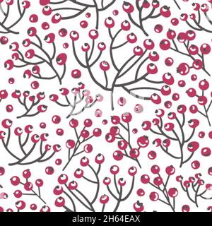 Berries on branches, rowanberry seamless pattern Stock Vector