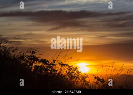 Sunrise at the Steptoe Butte over the Palouse rolling fields, Washington State, USA Stock Photo