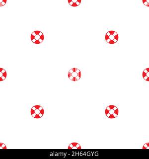 Seamless pattern with swimming rubber ring on white background. Floating lifebuoy, toy for beach or ship ornament. Inflatable circle, buoy in pool. Su Stock Vector