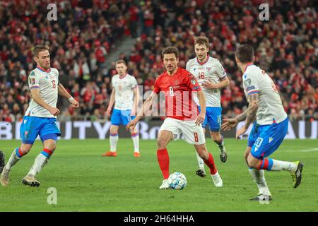 Copenhagen, Denmark. 12th Nov, 2021. Thomas Delaney (8) of Denmark seen during the UEFA World Cup qualifier between Denmark and Faroe Islands at Parken in Copenhagen. (Photo Credit: Gonzales Photo/Alamy Live News Stock Photo