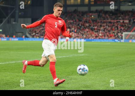 Copenhagen, Denmark. 12th Nov, 2021. Joakim Maehle (5) of Denmark seen during the UEFA World Cup qualifier between Denmark and Faroe Islands at Parken in Copenhagen. (Photo Credit: Gonzales Photo/Alamy Live News Stock Photo