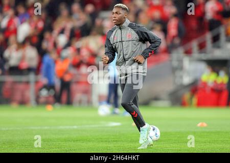 Copenhagen, Denmark. 12th Nov, 2021. Mohamed Daramy of Denmark is warming up before the UEFA World Cup qualifier between Denmark and Faroe Islands at Parken in Copenhagen. (Photo Credit: Gonzales Photo/Alamy Live News Stock Photo