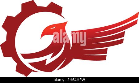 Phoenix Gear machine Illustration Template Icon Isolated Stock Vector