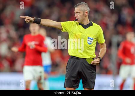 Copenhagen, Denmark. 12th Nov, 2021. Referee Radu Petrescu seen during the UEFA World Cup qualifier between Denmark and Faroe Islands at Parken in Copenhagen. (Photo Credit: Gonzales Photo/Alamy Live News Stock Photo