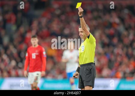 Copenhagen, Denmark. 12th Nov, 2021. Referee Radu Petrescu seen during the UEFA World Cup qualifier between Denmark and Faroe Islands at Parken in Copenhagen. (Photo Credit: Gonzales Photo/Alamy Live News Stock Photo