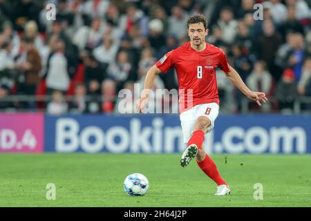 Copenhagen, Denmark. 12th Nov, 2021. Thomas Delaney (8) of Denmark seen during the UEFA World Cup qualifier between Denmark and Faroe Islands at Parken in Copenhagen. (Photo Credit: Gonzales Photo/Alamy Live News Stock Photo