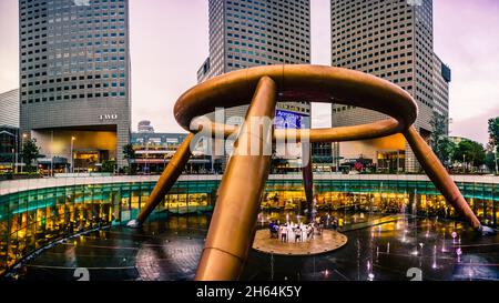 The Fountain of Wealth is the largest fountain in the world, located in the commercial complex of Suntec City, Singapore. Stock Photo