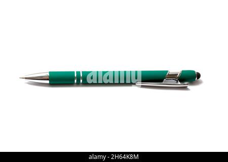 Green ballpoint pen isolated on white Stock Photo