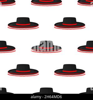 Pattern mexican hats sombrero, beautiful caps in white background. Caps pattern consisting of collection mexican hats sombrero for wearing. Pattern of Stock Vector