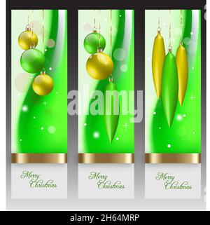 Vector Christmas banners with decoration and gold embellishment Stock Vector
