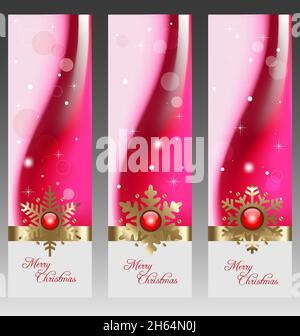 Vector Christmas banners with decoration and gold embellishment Stock Vector