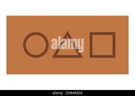 Square, circle, and triangle shapes on brown background as invitation card. Squid Game attributes. Stock Vector