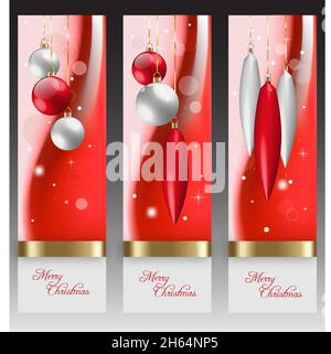 Vector Christmas banners with decoration and gold embellishment Stock Vector