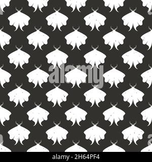 Celestial moth seamless ornament. Magic insect pattern isolated on white. Mystical tropical night butterfly wallpaper. Flying beetle with wings. Vecto Stock Vector