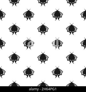 Celestial moth seamless ornament. Magic insect pattern isolated on white. Mystical tropical night butterfly wallpaper. Flying beetle with wings. Vecto Stock Vector