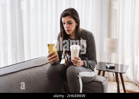 Attractive Woman Poses White Cup Happy Stock Photo 269222012 | Shutterstock