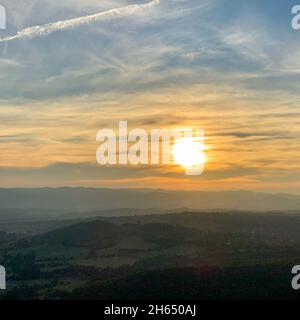 Beautiful sunset at Canberra city view from Telstra Tower Stock Photo