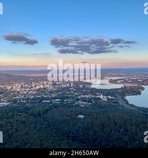 Beautiful sunset at Canberra city view from Telstra Tower Stock Photo