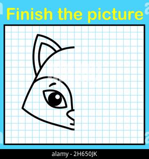 Complement fox with a symmetrical picture and paint it. A simple drawing game for kids Stock Vector