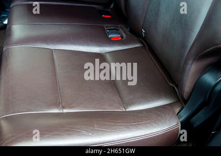 Brown leather car seat, modern luxury car interior Stock Photo
