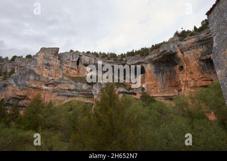 An impressive rock formation caused by the Lobos River in Soria, Spain. Stock Photo