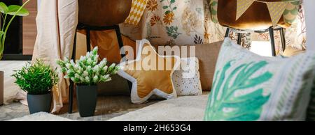 Interior of homemade tent in the living room Stock Photo