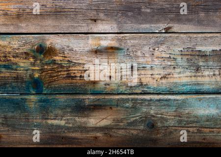 Old grungy wooden plank background wit old blue smeared paint Stock Photo