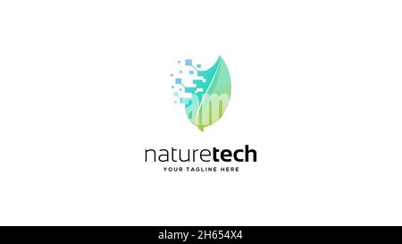 nature technology, leaf technology logo Stock Vector