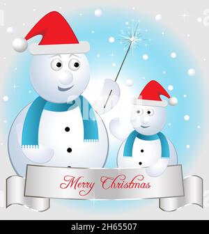 Vector Christmas gift Card with snowman and winter landscape Stock Vector