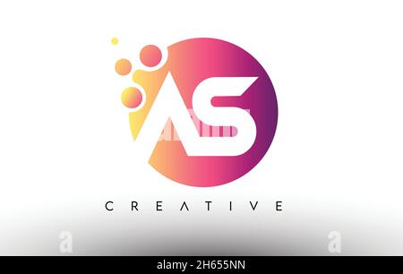 AS Dots Bubbles Letters in a Circle. AS Letter Design Logo with Purple Orange Colors Vector Illustration. Stock Vector