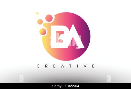 BA Dots Bubbles Letters in a Circle. BA Letter Design Logo with Purple Orange Colors Vector Illustration. Stock Vector