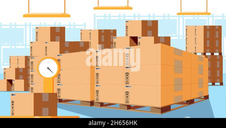 Warehouse Interior with Goods and Container Stock Vector