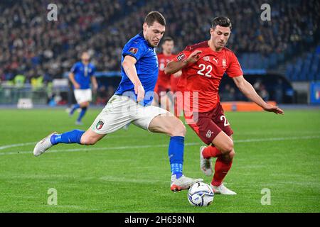 Andrea Belotti (Italy) Fabian Schar (Switzerland)  during the FIFA World Cup Qatar 2022 Group C qualification football match between Italy and Switzer Stock Photo