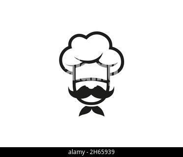 Creative Chef Head Moustache Hat Cartoon Logo Vector Design Illustration Stock Vector