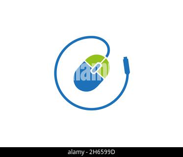 Creative Computer Mouse Cable Circle logo Vector Design Illustration Stock Vector