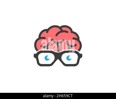 Creative Brain Geek Glasses logo Vector Design Illustration Stock Vector