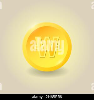 Gold coin. South Korean Won coin. Finance concept. Vector illustration. For websites and mobile app, infographics. Stock Vector