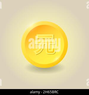 Yuan currency gold coin. China. Casino game. Vector illustration. For websites and mobile app, infographics. Stock Vector
