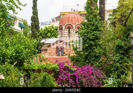 Church of Saint Catherine in Plaka district, Athens, Greece. This place is tourist attraction of Athens. View of medieval Byzantine temple in Athens c Stock Photo